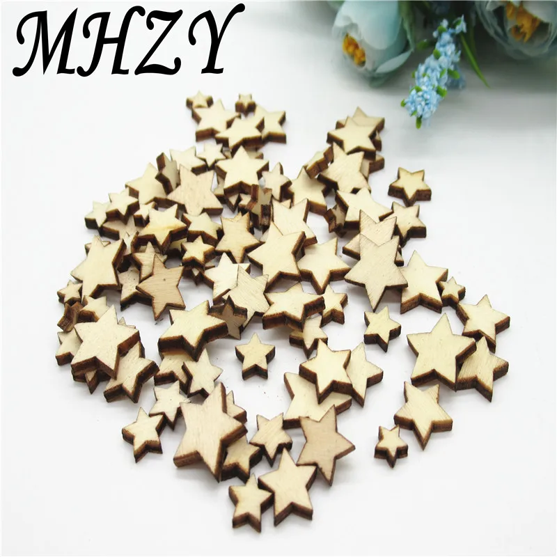 

100pcs 6~15mm Natural Mixed size stars pattern pattern wood Scrapbooking Handmade Carft for Home decoration diy Q19