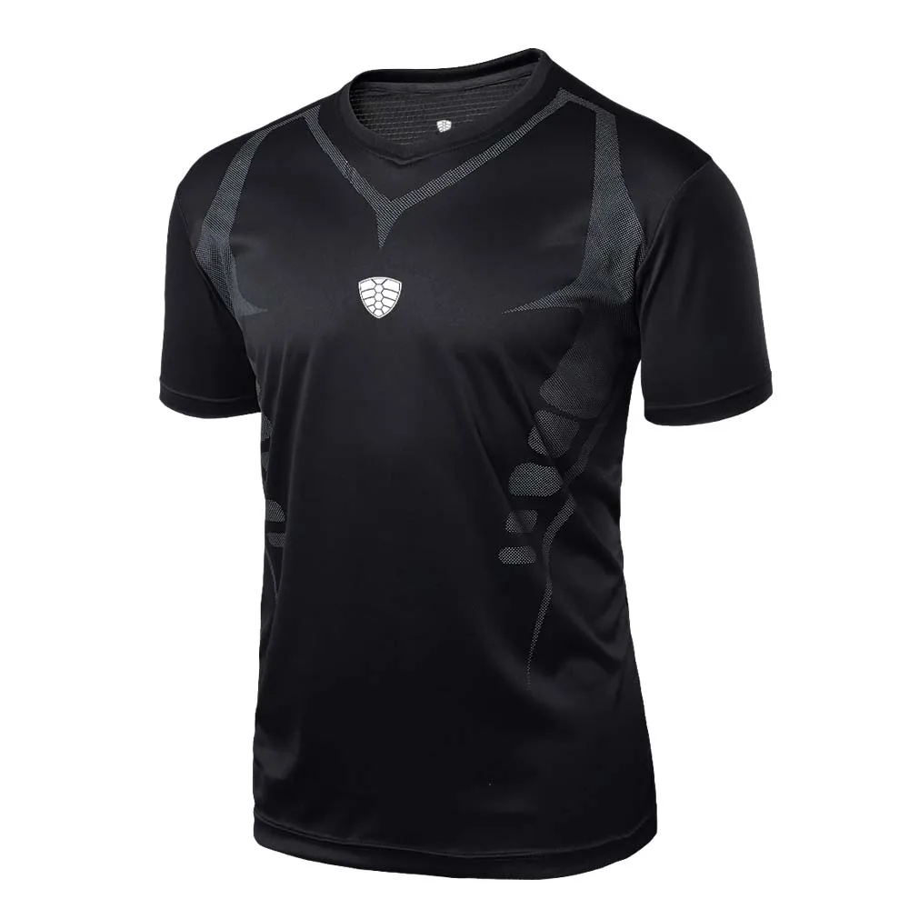 Новая рубашка мужской, футбол футболка из Джерси Спортивная одежда для бега быстросохнущая Спортивная футболка мужская с коротким рукавом спортивная мужская футболка слив - Цвет: FN07 Black