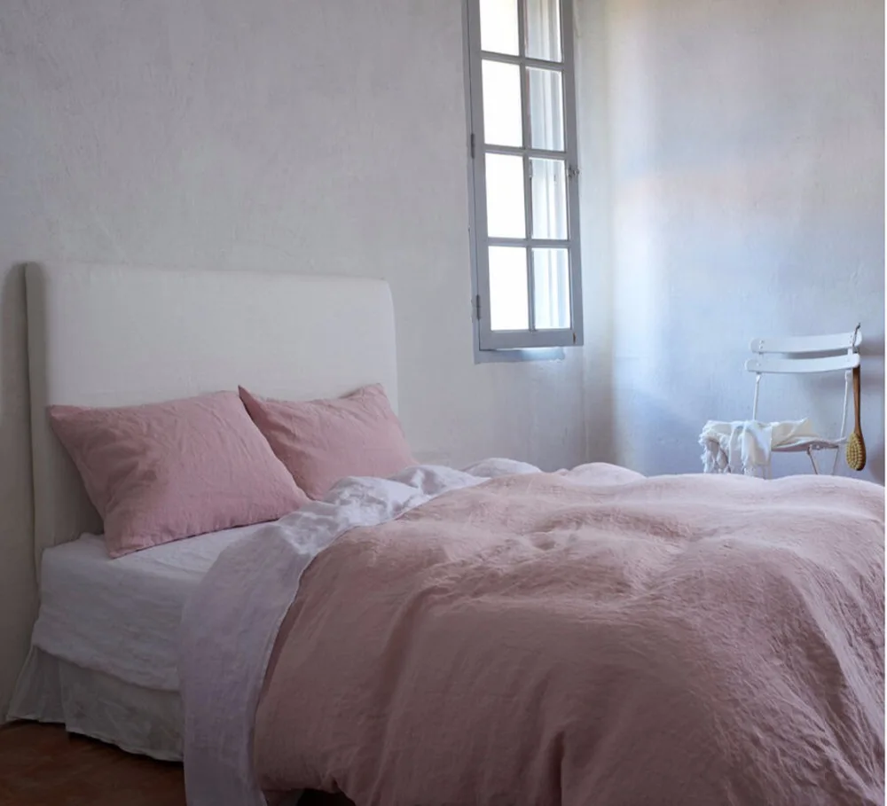 4pcs Washed Pink French Linen Bedding Set King Size Linen Duvet