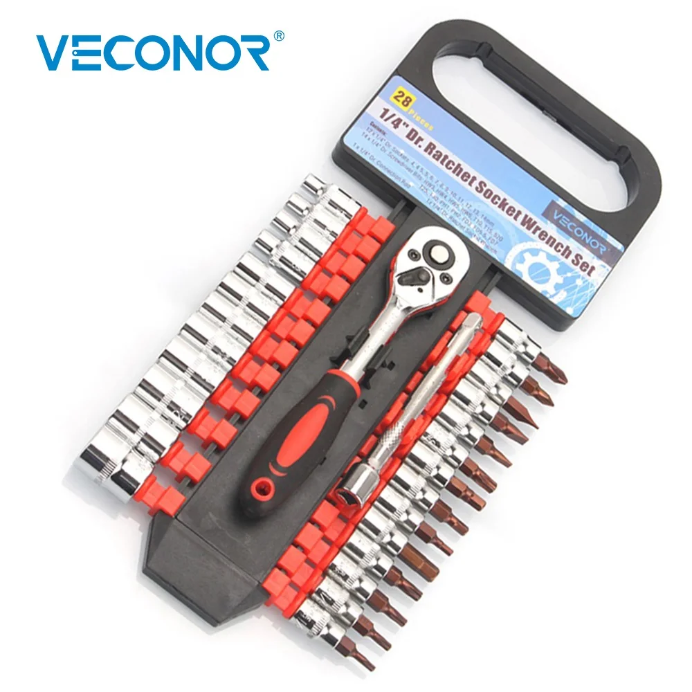 

1/4" Reversible Socket Wrench Spanner Set of Keys Multitools With Sockets Screwdriver Bits Extension Bar For Bicycle Car Repair
