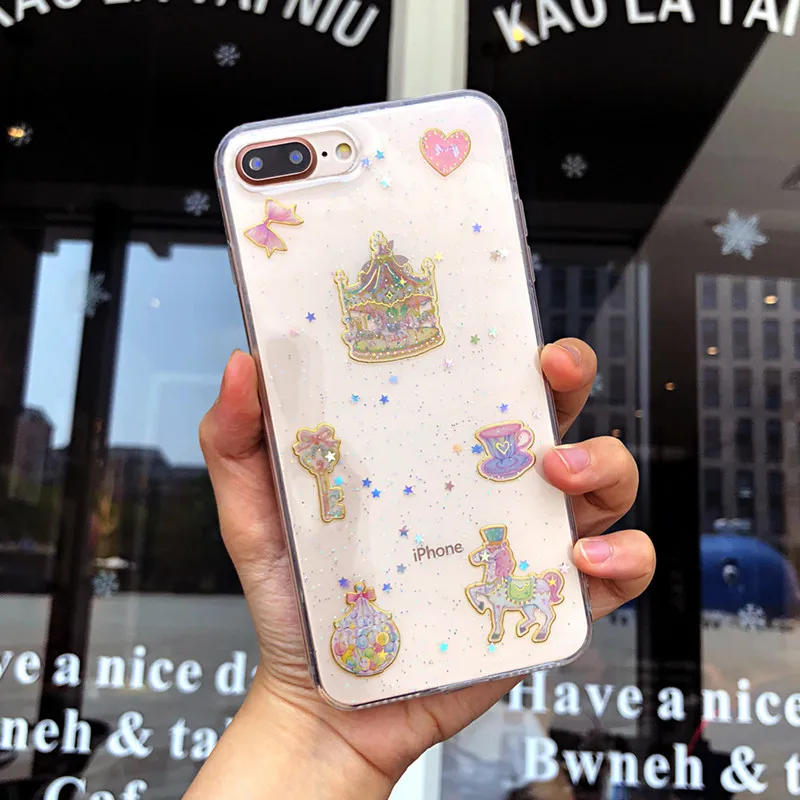 Роскошный Блестящий телефон с единорогом чехол для iphone XS Max XR прозрачные чехлы