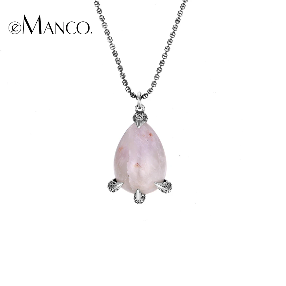 

e-Manco 925 Silver Paw Nature Amethyst Pendant Necklace Women Fine Jewelry Animal Paw Nature Stone Pendant Necklace