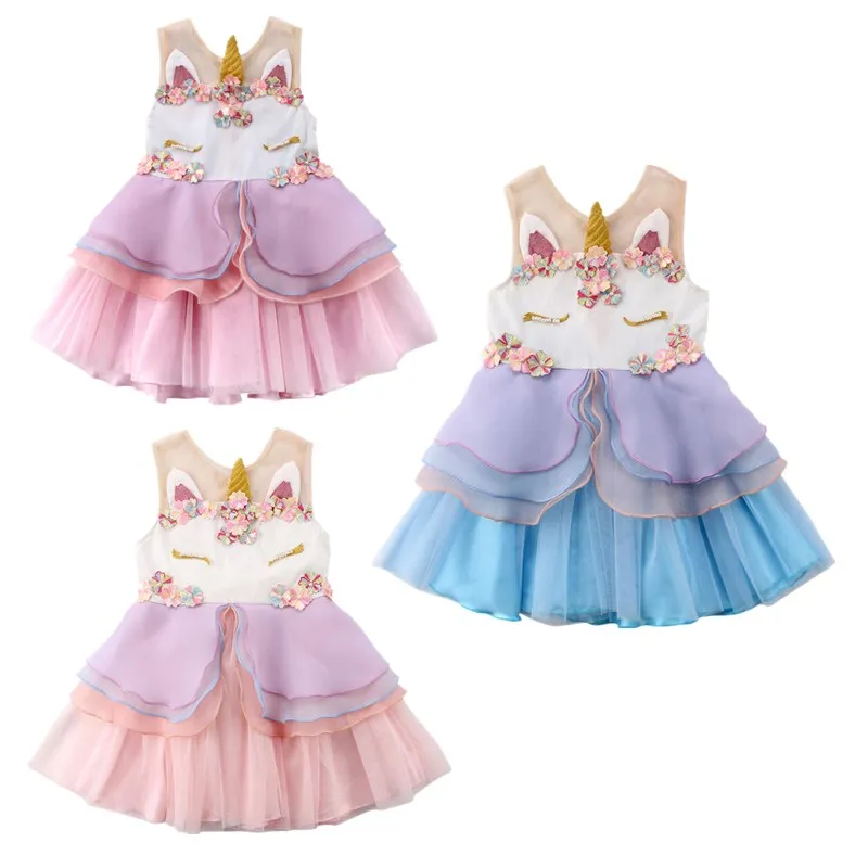 Новое шифоновое платье-пачка с единорогом для маленьких девочек торжественное праздничное платье подружки невесты Costumees