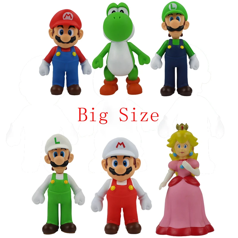 

3pcs/lot Big Size Super Mario Figure Collection Mario Luigi Yoshi Princess Peach PVC Action Figure Toy Children Gift
