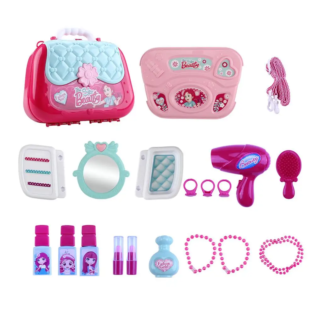 Ролевые игры, детские игрушки, набор для макияжа, парикмахерское моделирование, пластиковая игрушка для девочек, туалетный косметический набор для путешествий, сумочка, коробка
