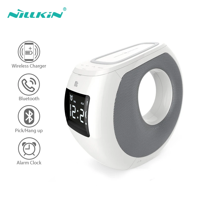 

Bluetooth Speaker NILLKIN Stereo Subwoofer Sound System Clock Alarm Qi Wireless Phone Charger Led Speakers For iPhone Xiaomi