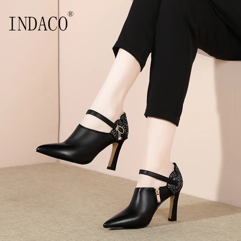 

2019 Women Fashion Black Leather High Heel Shoes Pumps Women Shoes High Heel 8.5cm