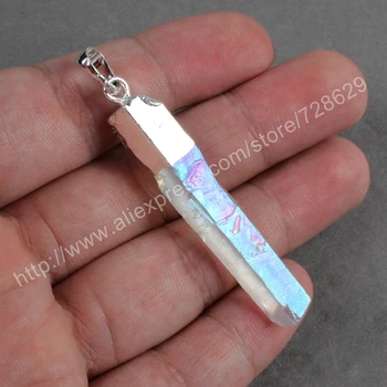 

10pcs/lot Fashion Silver Plated Angel Cluster Aura Titanium Druzy Quartz Crystal Point Pendant Bead S061