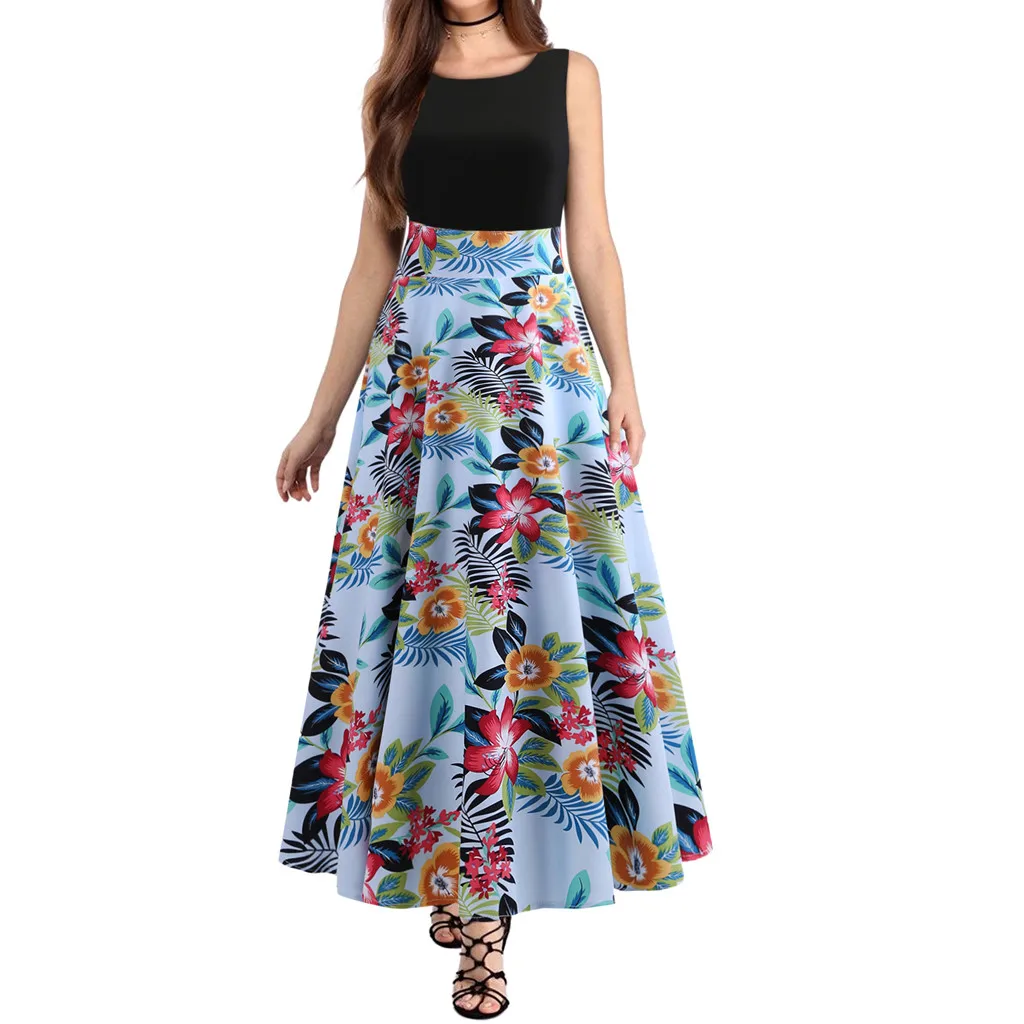 

Women's Floral Print Evening Print Party Prom Swing Zipper Long Dress