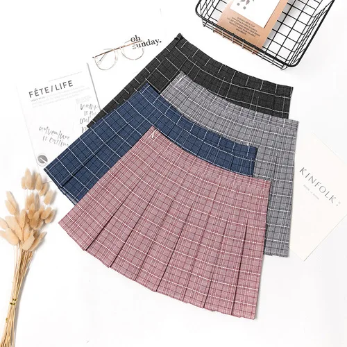 

Pleated Skirt Women 2019 Summer Korean Preppy Plaid High Waist A Line Mini Skirt Shorts Gray Pink Blue Black falda mujer B199