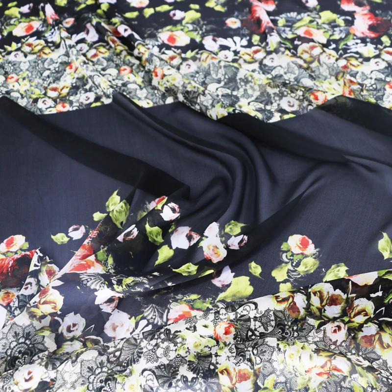 100 см* 138 см розовая ткань для шарфа, платье из натурального шелка, шифон, прозрачный черный