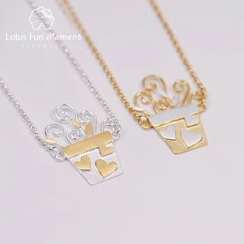 

Lotus Fun Moment Real 925 Sterling Silver Designer Fashion Jewelry Lovely Romantic Flower Pot Design Pendant Necklace for Women