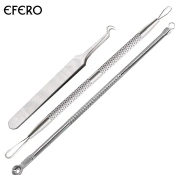 

efero 3pcs Blackhead Cleaner Remover Comedone Acne Needles Face Care Cleansing Extraction Tool Set Blackheads Blemish Tweezers