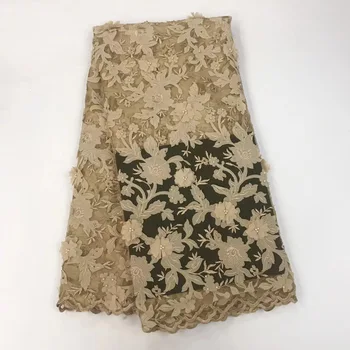 

2019 High Quality African Lace Fabric Gold , Royal Blue French Net Embroidery Sequins Tulle Lace Fabric For Nigerian party Dress