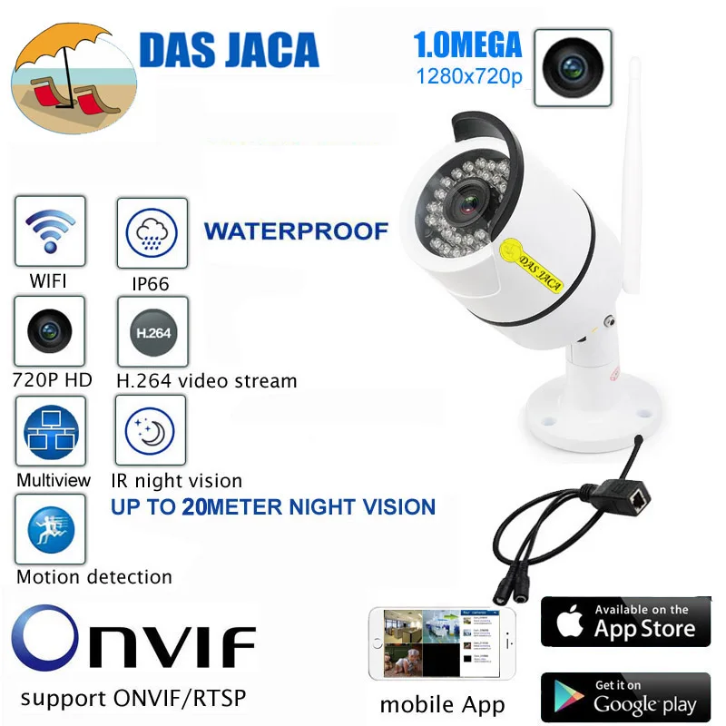 

DasJaca onvif 720P wifi CCTV Camera Outdoor P2P Surveillance IP Camera hd wireless IRCUT Infrared security Camera Motion Alarm