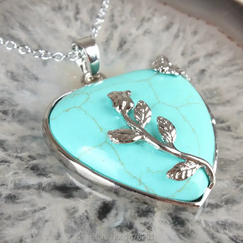 

New Green Howlite Stone heart shaped inlaid flower jewelry pendants 1PCS Gift for Women
