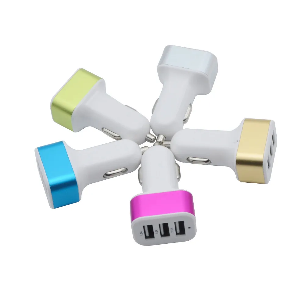 

Triple Universal USB Car Charger 3 Port Car-charger Adapter Socket Cigarette Lighter 2.1A 1A 1A For iPhone 4 5 6 LG HTC Samsung