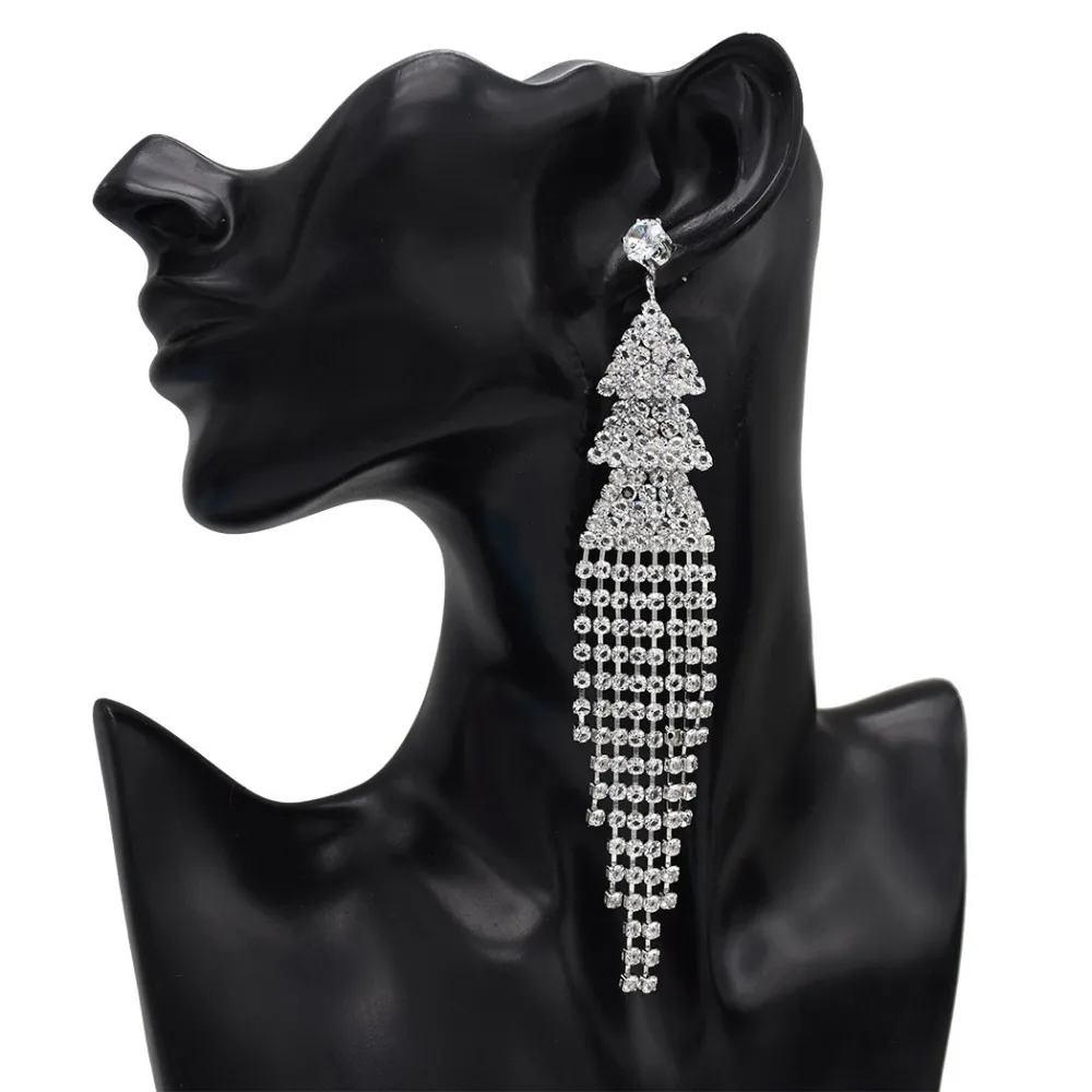

Exaggerated Bling Luxurious Crystal Long Tassel Drop Earrings Rhinestone Bride Earrings Women Wedding Engagement Bijoux Jewelry