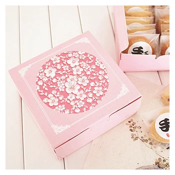 

Mid Autumn Festival Square Pink Flower Cookie Gift Box mooncake box green bean pastry cake box