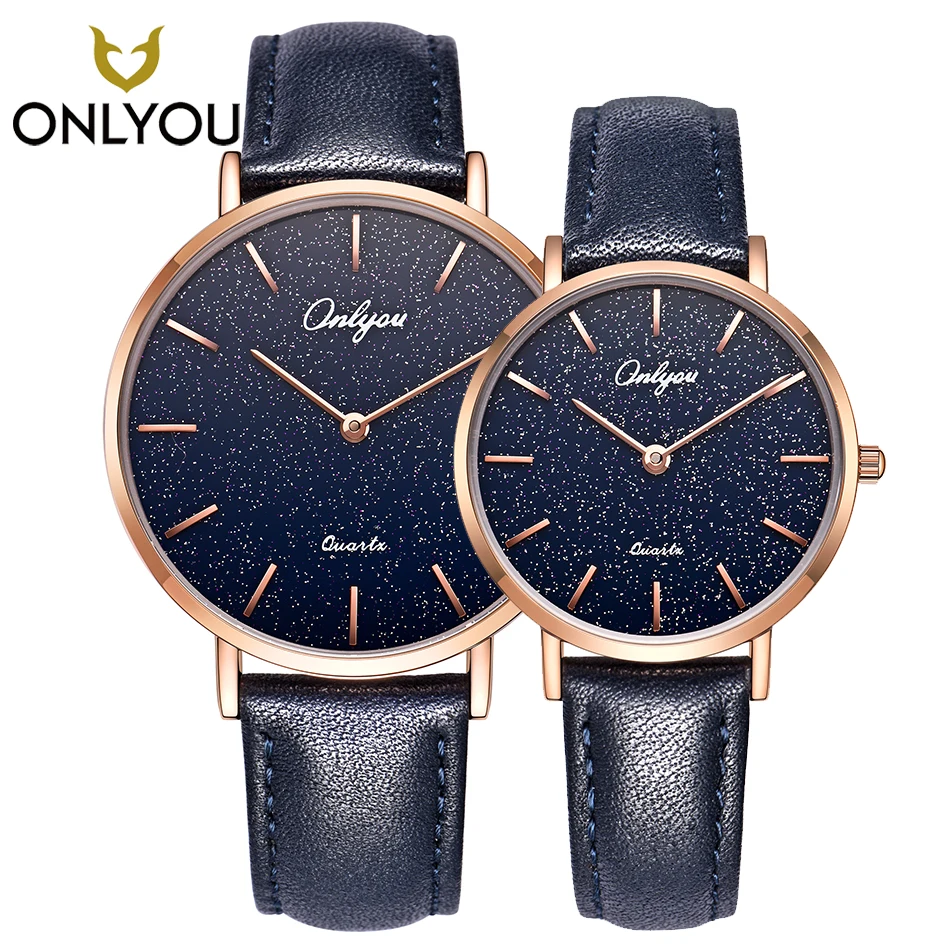 ONLYOU модные Lover часы пара Повседневное Творческий Дизайн Звездное Кварцевые наручные часы Для женщин элегантные часы Для мужчин кожаный
