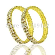 Charter Golden yellow style 2 Row Crystal Pave Stretch Bracelet RHINESTONES WEDDING DIAMONTE Bangle wholesale 10pcs bracelets