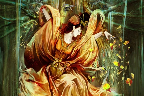 2016 Limited Living Room Home Wall Decoration Sill Fabric Poster Wallpaper Splendid Attire Dress Woman Dancing Autumn Leaves 4 | Дом и сад