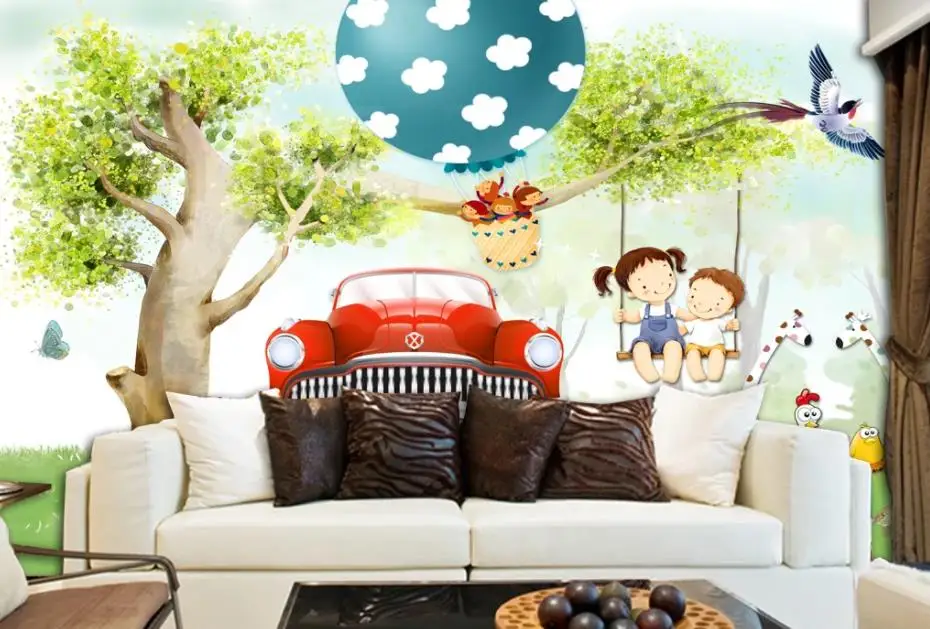 Cartoon car beautiful children's room fresh children's room cartoon background wall Cartoon car beautiful children's room fresh children's room cartoon background wall