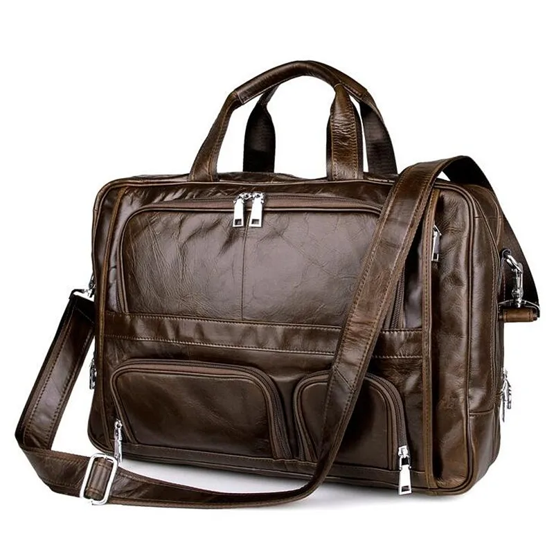 17inches Laptop Business Travel Bags Genuine Leather Men Bag Shoulder