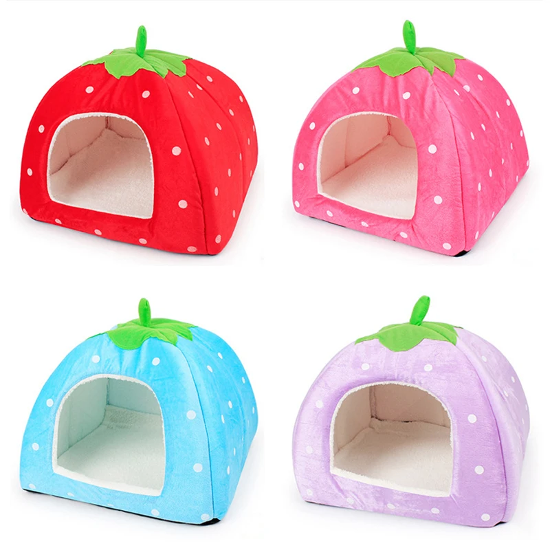 

Cat House Foldable Cat Dog Kennel Warm Cushion Soft Pet House Strawberry Shape Dog Bed Nest For Small Medium Pets Casa Perro