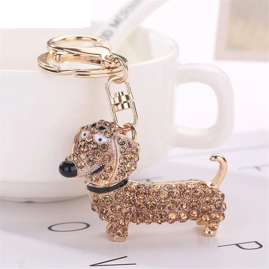 

key chains key rings 3 colors Key Chains 2017 Hot New Crystal Dog Dachshund Keychain Purse Pendant Car Key Ring Nice ov27