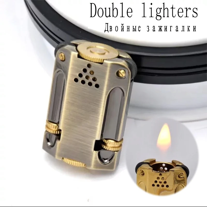 Double Copper Lighters Petrol Cigarette, Metallic Retro Cigar Man