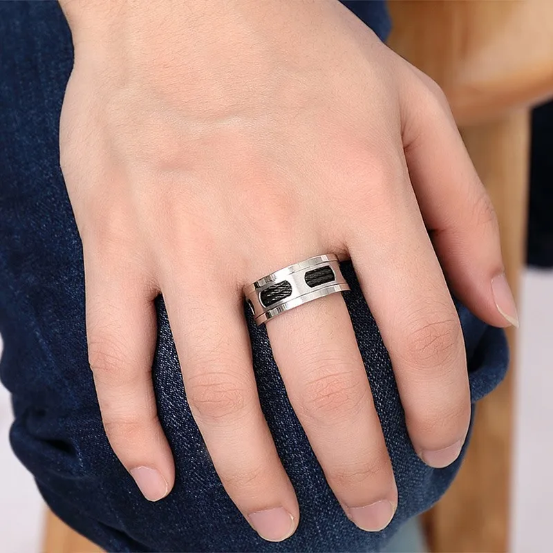 Stainless Steel Wedding Band Ring Brushed Black Rubber IP-Plated 10 mm Black IP-plated Rubber Inlay Ring
