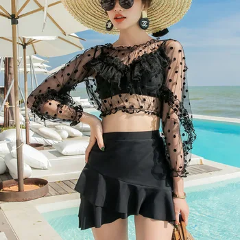 

Swimsuit Bathing Suit Girl Women Swim Bikini Separate For 2 Piece New 2019 Nifty Dot Leaf Mermaid Skirt Sexy Three Polyester