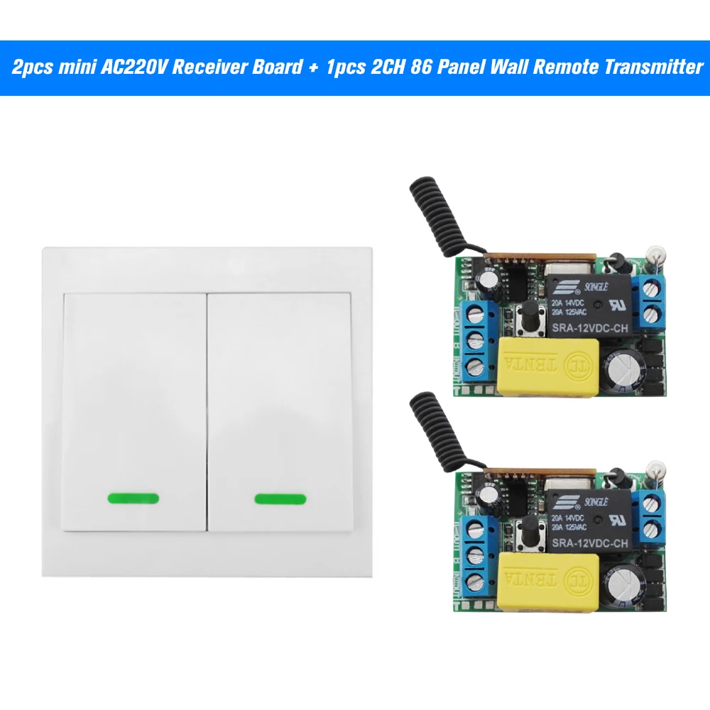 

2PCS Wireless Remote Control Switch Receiver 433MHz Push Button 2 Gang Wall Light Switch Panel Remote Transmitter with Stickers