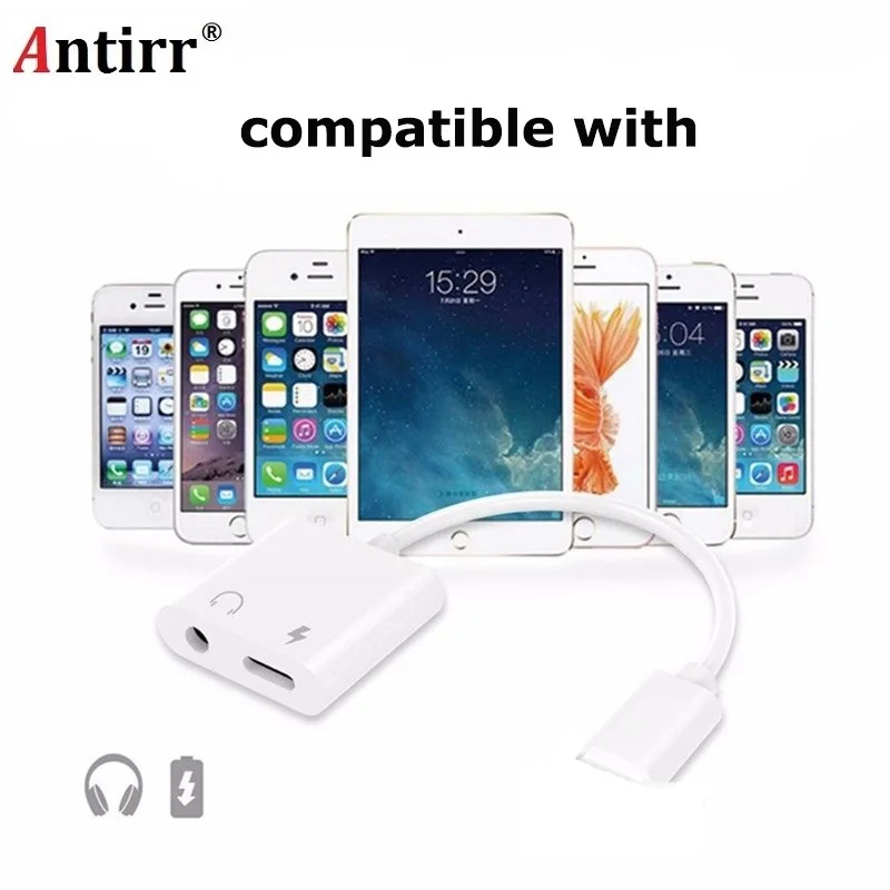 Адаптер 2 в 1 разъем для наушников 3 5 мм гарнитура 2A зарядка + Aux аудио iphone 7 plus 8