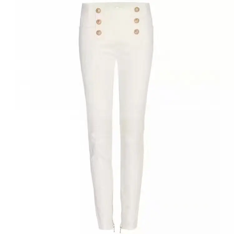Черные белые двубортные обтягивающие повседневные леггинсы женские осенние офисные женские узкие женские штаны - Цвет: white pants