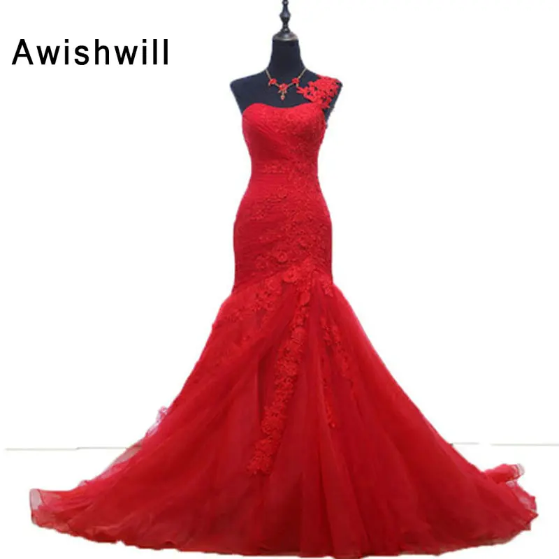 

One Shoulder Appliques Mermaid Long Evening Dress 2017 Cheap Red Prom Dresses Robe De Soiree Celebrity Party Dress Red Carpet
