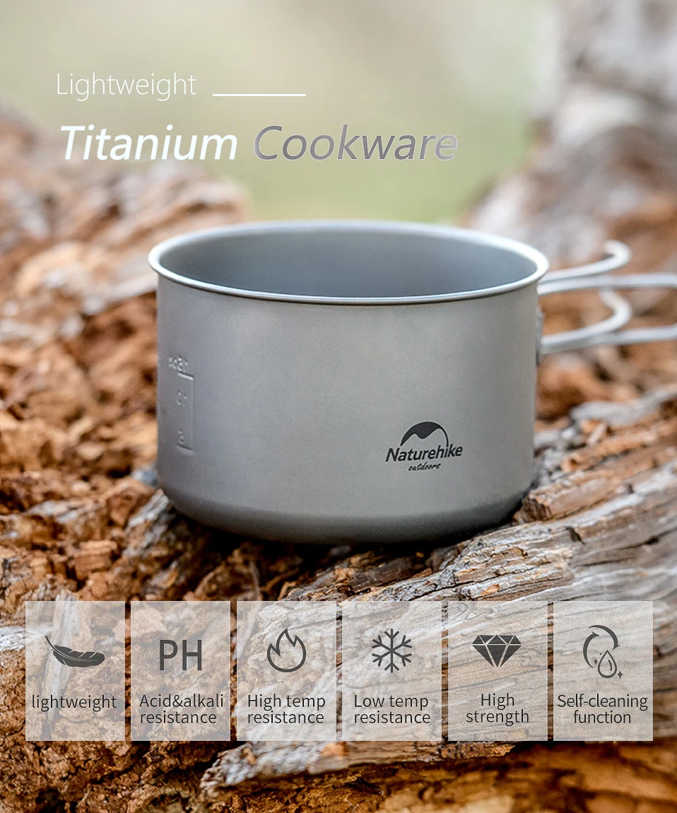 Leve de Alta Panelas de Titânio ao ar Panela de Acampamento Função de Auto-limpeza Naturehike Resistência Livre Portátil Frigideira Mod. 1227087 2 Louça para ar livre