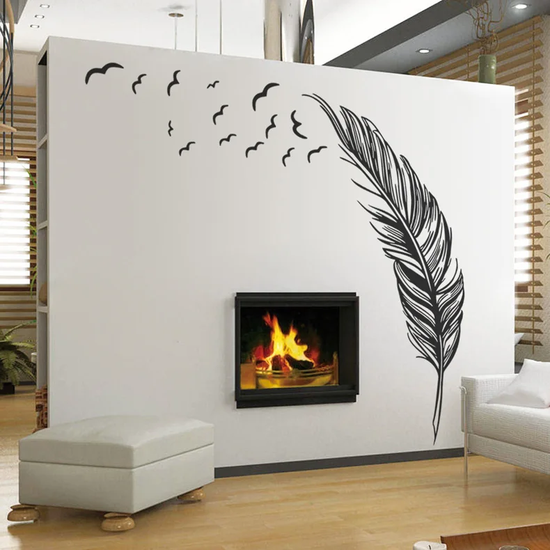 Black Feathers wall stickers Vinyl DIY Art Wall decals For Living room