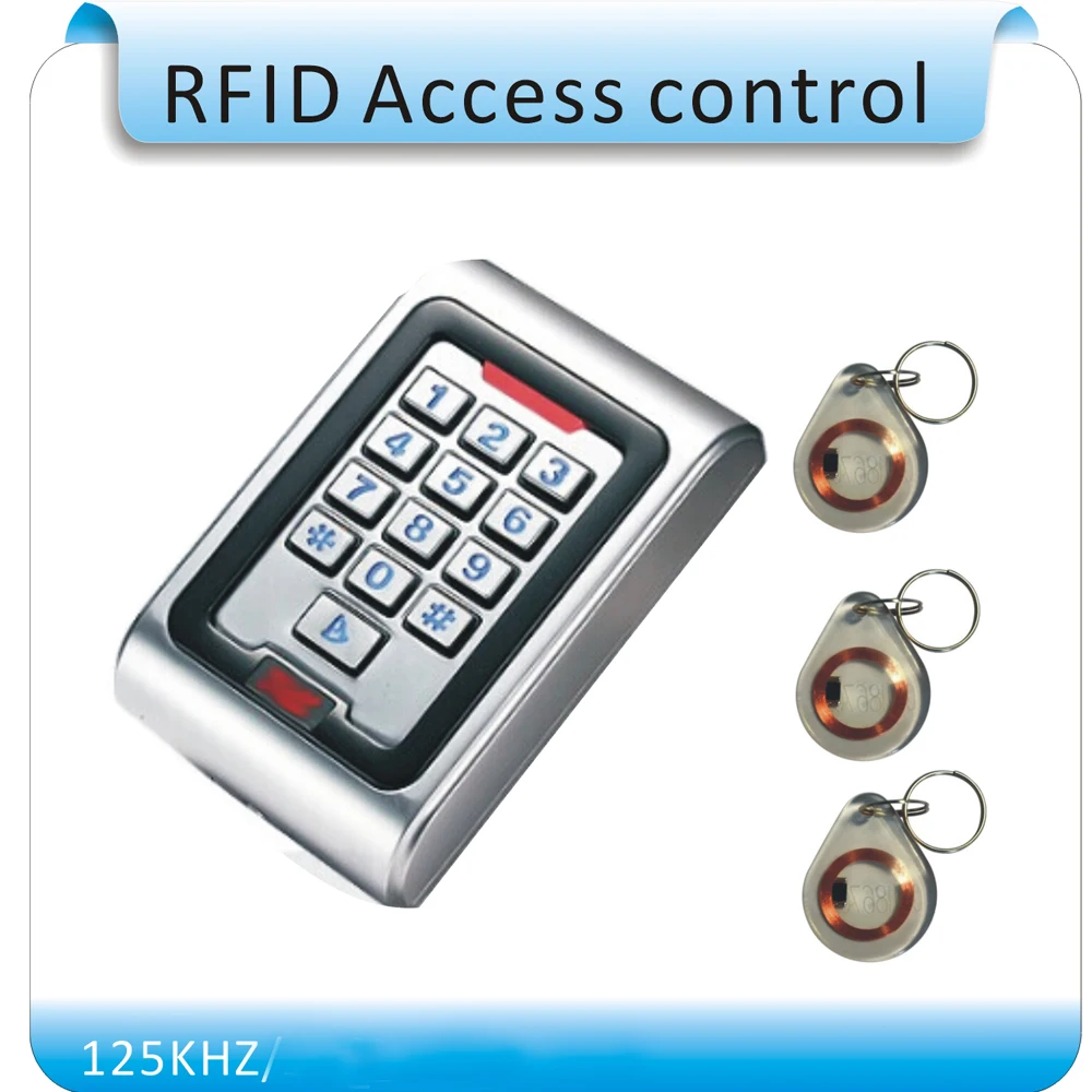 

Free shipping K5 metal shell &P6 waterproof password access control Keyboard for EM125KHZ RFID DC-12V +10 pcs crystal keytags