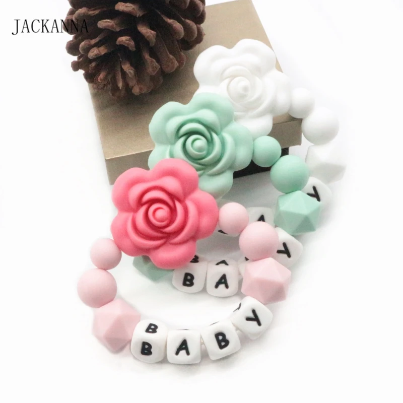 Flower Teething Bracelet Personalized Name Baby Teething Bracelet