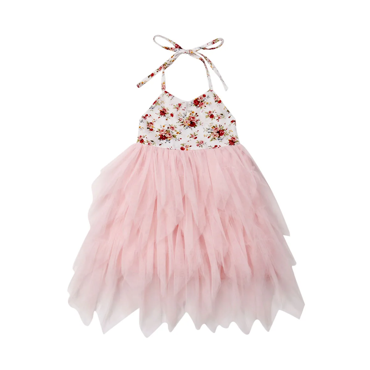 

Toddler Kids Baby Girls Party Birthday Dress Halter Sleeveless Floral Stitching Pink Tulle Princess Tutu Baby Clothes 18M-6Y