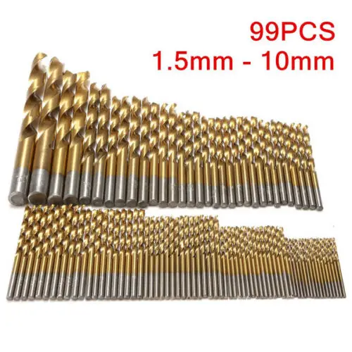 

Fixmee99Pcs Manual Twist Drill Bits Set 1.5mm-10mm Titanium Coated HSS High Speed Steel Drill Bit Set Brocas Drilling For Metal
