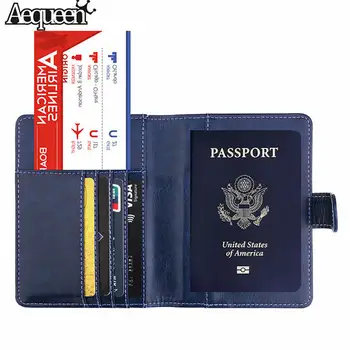 

AEQUEEN RFID Passport Cover Women ID Credit Card Holders 2018 New Travel Document Cards Slots Case Anti Thief Wallet For Mens