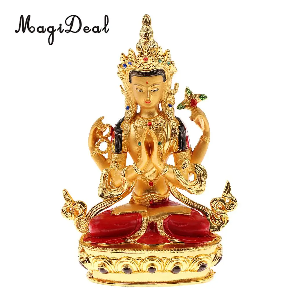 Avalokitesvara Buddha Statue Tibetan Small Gilded Statues Bodhisattva Home Temple Decor Buddhist Supplies Bless Good Luck