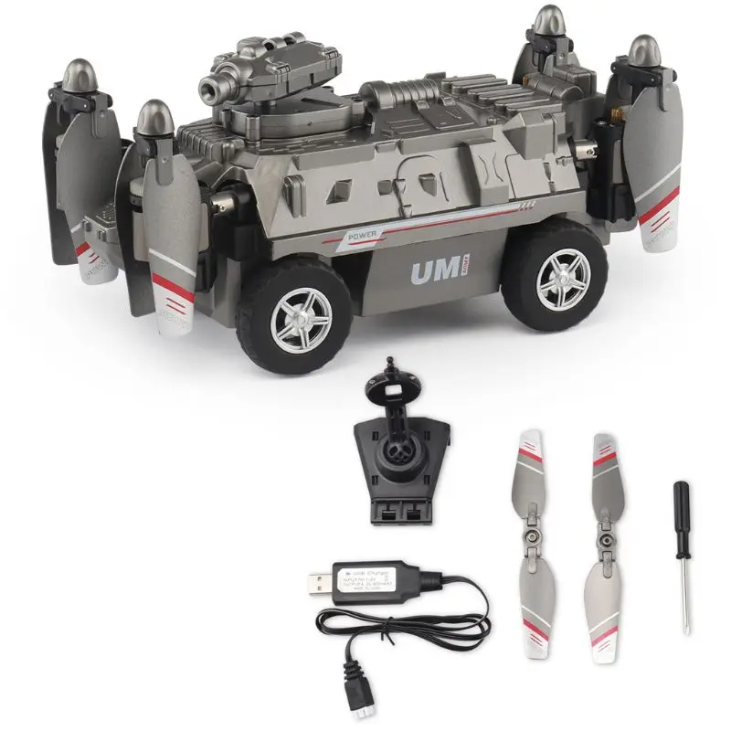 

NEW 2.4G 4CH 2 In 1 Air and Land Mode RC Quadcopter FY330 WIFI FPV Military Helicopter Drone Tank Car Toys