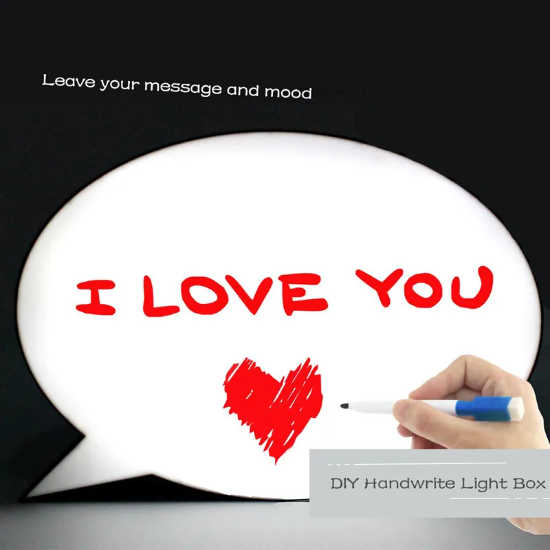 

DIY LED Message Bubble Light Box Q6 Handwrite Tricolor Can Brush Pen Dialog Box Shape Night Light Table Lamp Advertising Lamps