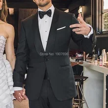 Black Wedding Tuxedos For Groomsmen Two Piece Slim Fit Jacket Pants Shawl Lapel Latest Blazer Formal Coat