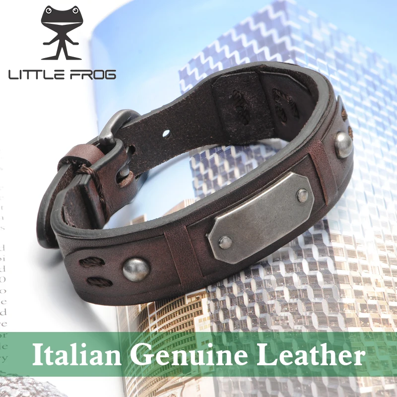 

New Fashion Fine Jewelry Wide Men Italian Genuine Leather Bracelets Male Cuff Vintage Bracelet Personality Gifts PG009
