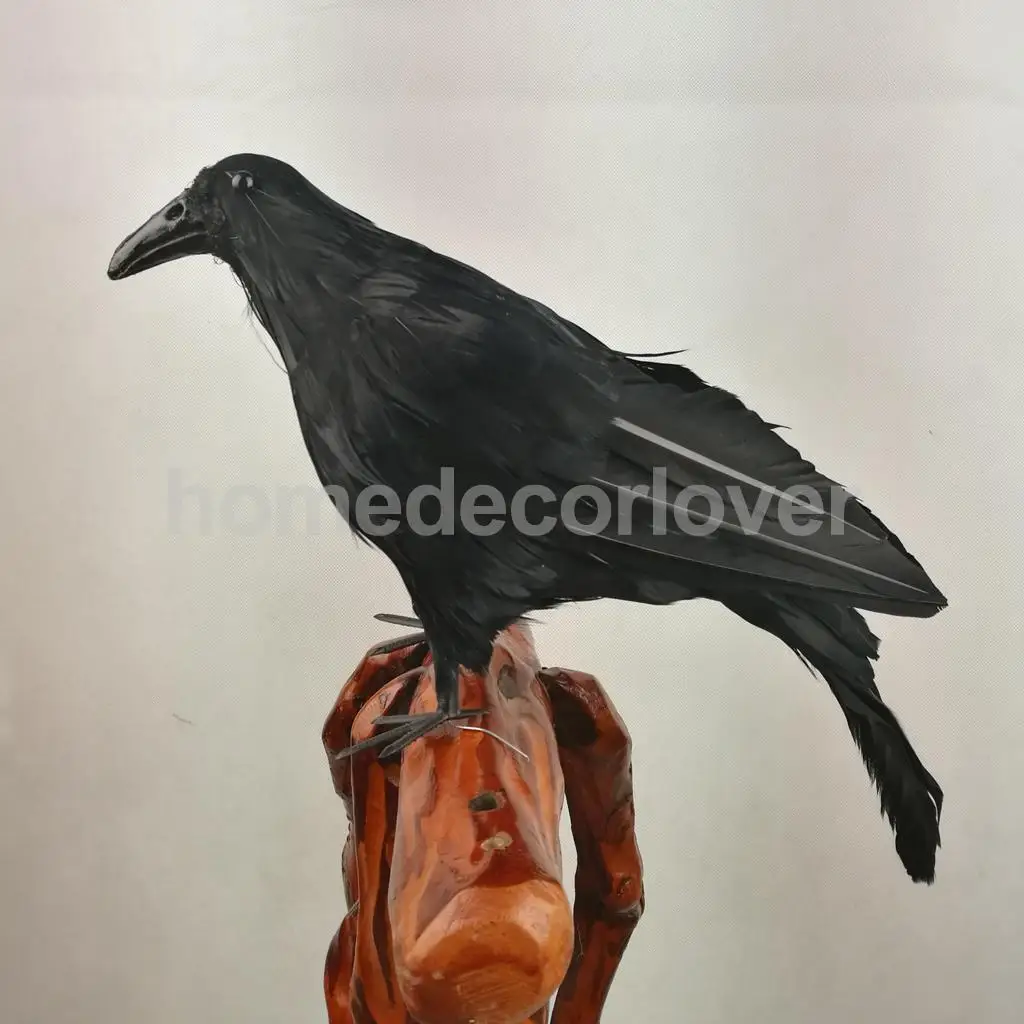 Artificial Realistic Feathered Crow Raven Birds Garden Tree Wedding Decor Photo Props Halloween Decor Craft